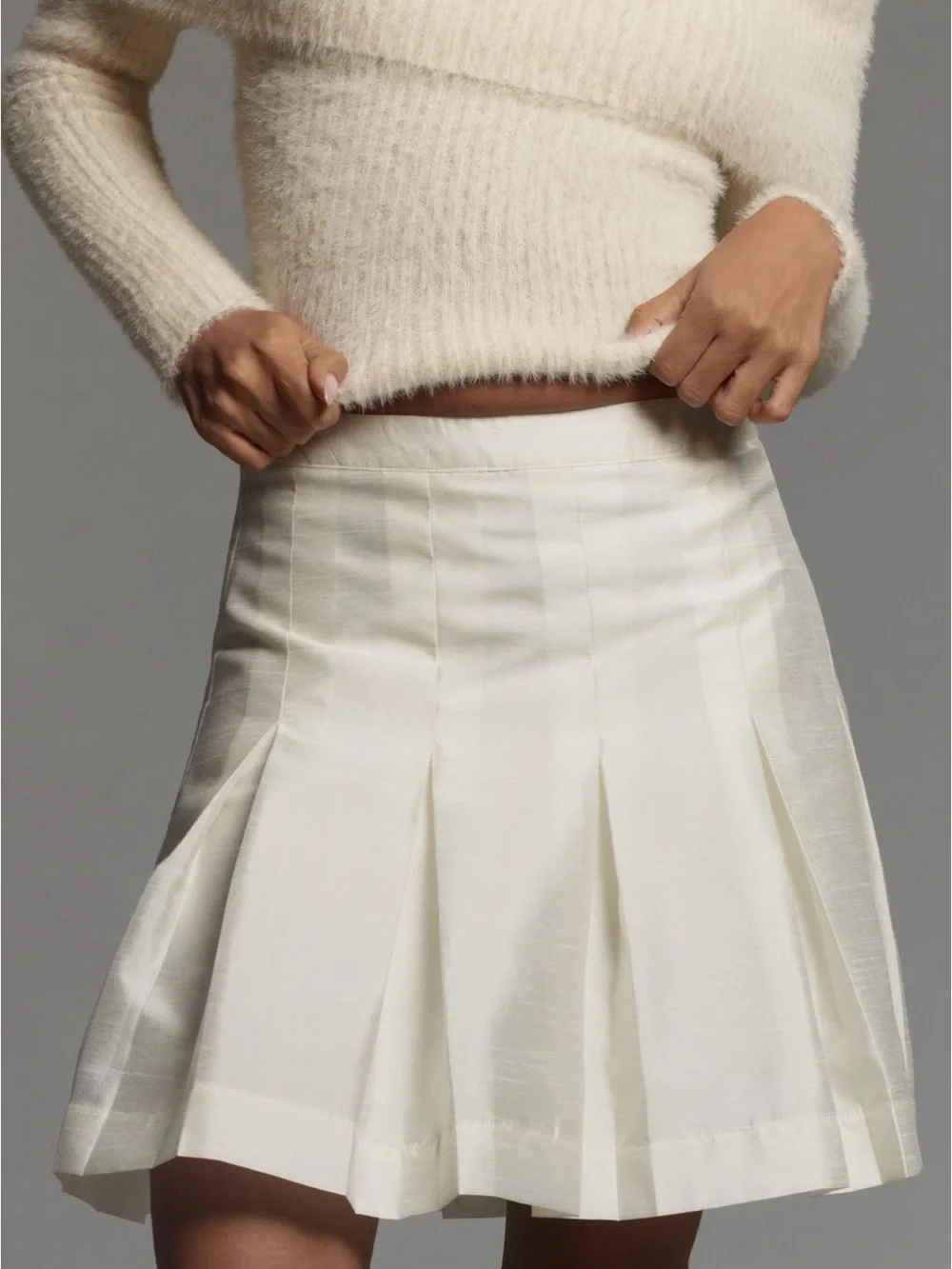 Maeve White Pleated Mini Skirt